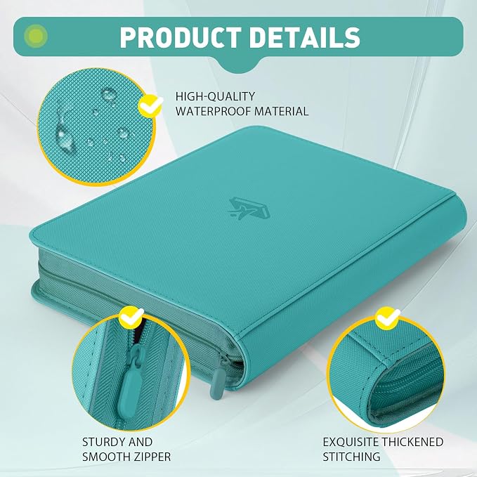 Trading Card Binder 9 Pocket, 360 Pockets Double-Sided Card Album, Premium PU Leather Zipper Card Holder for MTG, TCG, Sports & Game Cards, Must-Have for Collectors（Turquoise）