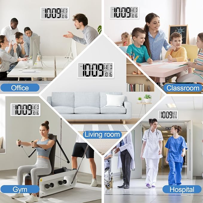 18.6" Extra Large Amotic Digital Wall Clock Battery Operated Alarm Clock with Day Date & Temperature Jumbo LCD Display Clock for Wall Bedroom Living Room Classroom Home Office