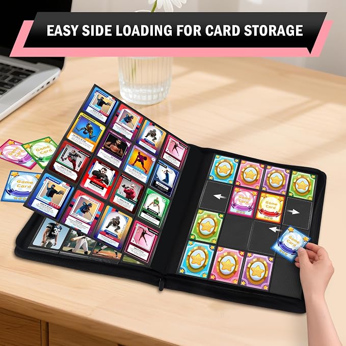1000+ Pockets Trading Card Binder, 16 Pocket Zipper Binder Card Album, 32 Pack Double-sided Side Loading Non-Ring Card Binder, Card Holder Folders for MTG, TCG, Game Cards & Sports Cards, Red