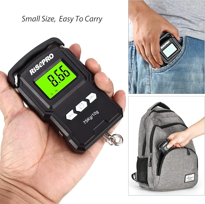RISEPRO® 75Kg / 165Lb Digital Fish Scale with 39 Inch Ruler Electronic Luggage Balance Fishing Postal Hanging Hook Scale WHA08