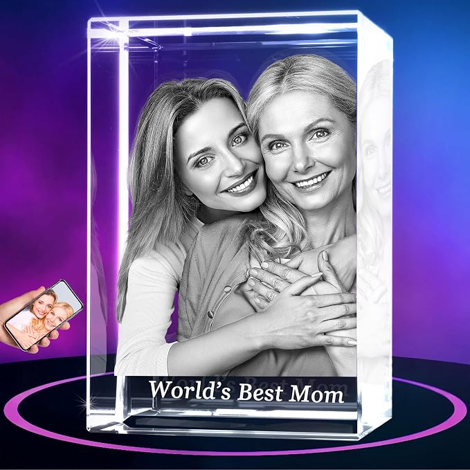ArtPix 3D Crystal Photo, Personalized Gifts for Women, Wife, Mom, Her, Him, Men, Great Customized Gift With Your Own Photo - Anniversary, Wedding, Birthday - Custom Glass 3D Laser Etched Picture Frame