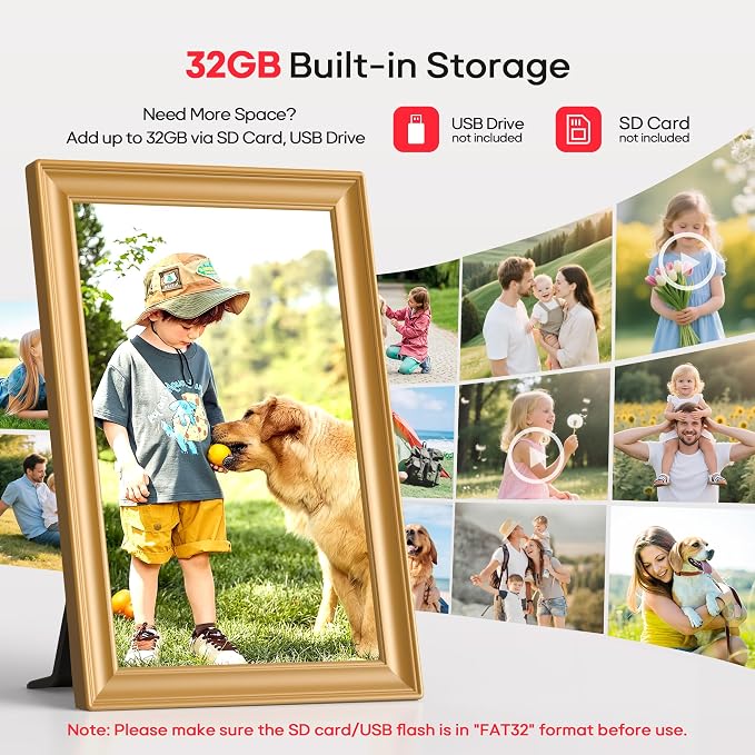 Frameo 10.1" WiFi Digital Picture Frame with 32GB Memory, 1280 x 800 IPS HD Touch Screen Electronic Photo Frame, Auto-Rotate, Slideshow, Wall Mountable, Share Photos/Video Remotely Anywhere