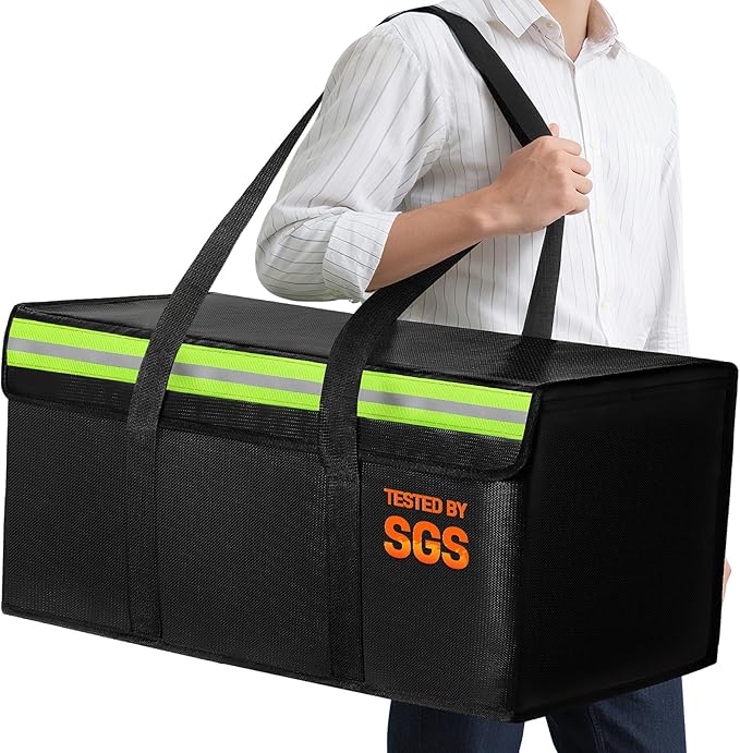 Large Fireproof Document Bag for Home Safe Storage, 30 x 14 x 14in, Black | 2000°F fireproof document box, 4-layer fiberglass important document storage for photo, file and cash with reflective strip
