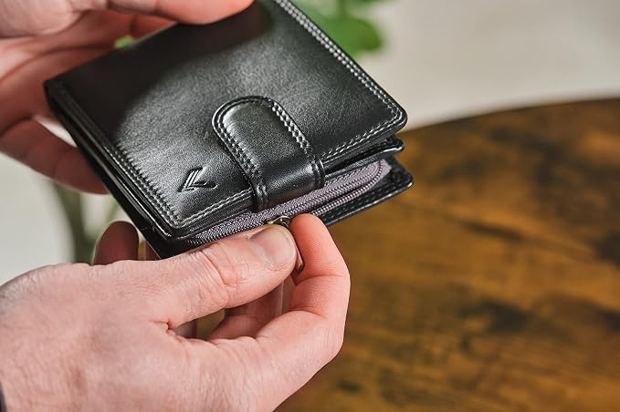 Soft Leather Wallet for Men, Genuine Bifold with Zipper Coin Pocket | Holds Bills, Credit Cards, Coins – RFID Blocking – Stylish, Durable & Practical Leather Wallet for Men