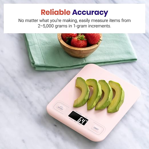 Etekcity Food Kitchen Scale, Digital Grams and Ounces, Medium | Tare function, ideal for baking, weight loss, keto, meal prep, packages, liquids and jewelry, Pink