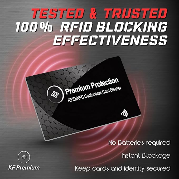 RFID Blocking Card (2 Pack) - 0.9mm Ultra Thin Credit & Debit Card Protector - One Card Shields Your Whole Wallet - Anti Fraud Contactless NFC Wallet Defender for Travel & Passport (Black)