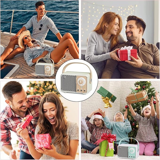 Dosmix Retro Bluetooth Speaker, Vintage Decor, Wireless Bluetooth Speakers, Cute Old Fashion Style for Kitchen Desk Bedroom Office Party Outdoor Kawaii Accessories (Smoke Green)