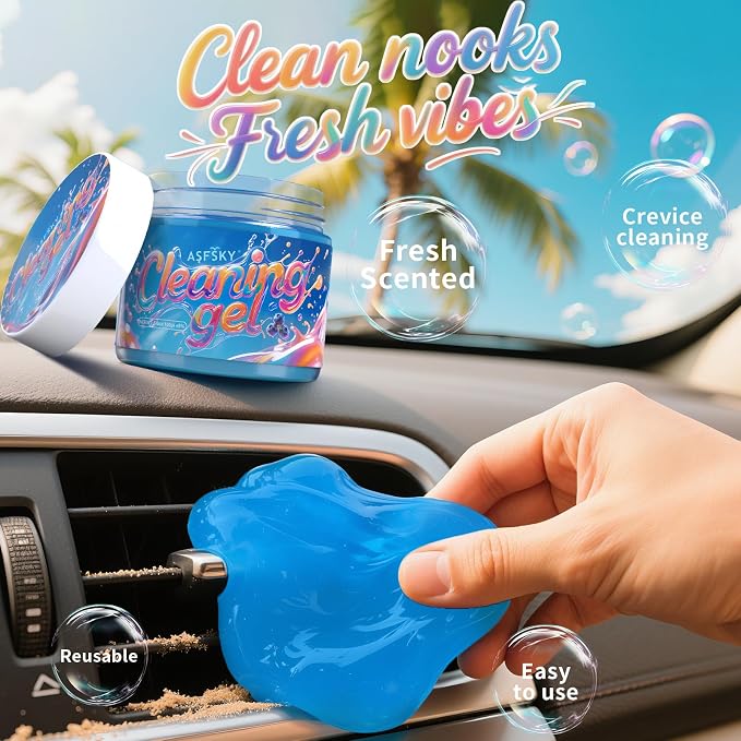 ASFSKY Car Cleaning Gel, Blueberry | Cleaning Putty for Car Interior, Keyboard Dust Remover, Universal Cleaning Gel, Blue, 1 Pack