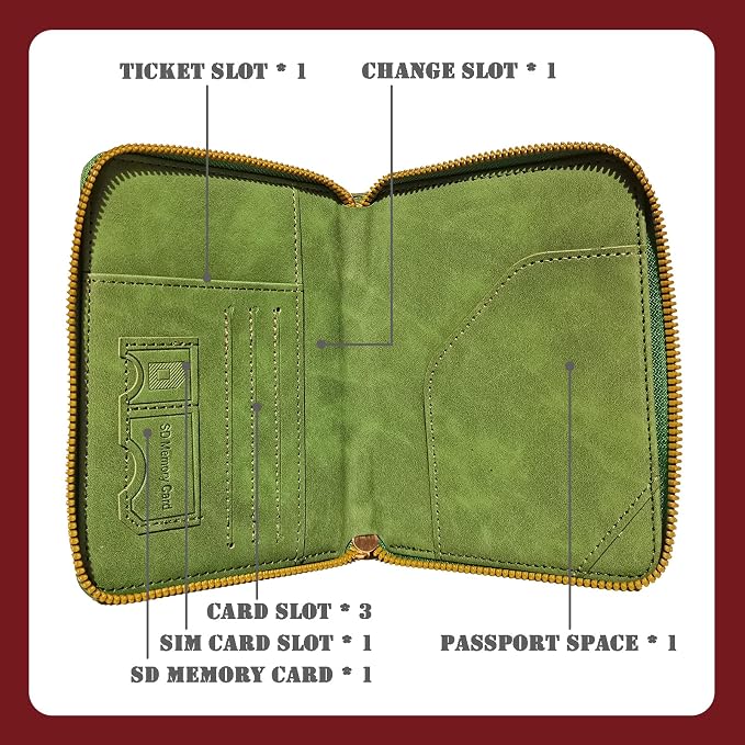 Passport Holder with Tether and Carabiner Clip to Prevent Loss and Theft, Rfid Passport Holder for Travel, Passport Cover, Wallet & Case for Men and Women (Green - Tether and Carabiner)