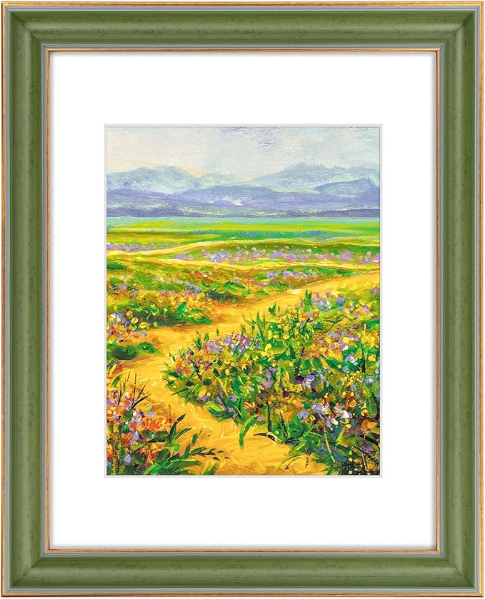 Golden State Art, 11x14 Photo Frame With Mat for Pictures 8x10 and Real Glass (Green With Gold Trim - White Color Mat, 1.25 Inch Frame Border)
