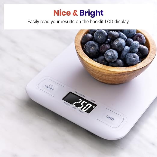 Etekcity Food Kitchen Scale, Digital Grams and Ounces for Weight Loss, Baking, Cooking, Keto and Meal Prep, LCD Display, Medium, White | Tare function, ideal for baking, weight loss, keto, meal prep, packages, liquids and jewelry, White