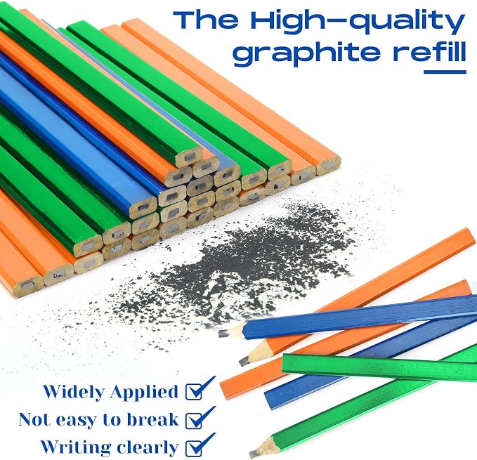 Epakh 120 Pcs Carpenter Pencil 7 Inch Flat Octagonal Hard Black Carpenter Marking Pencils Construction Contractor for Wood Working Tools Marking Concrete(Blue, Green, Orange)