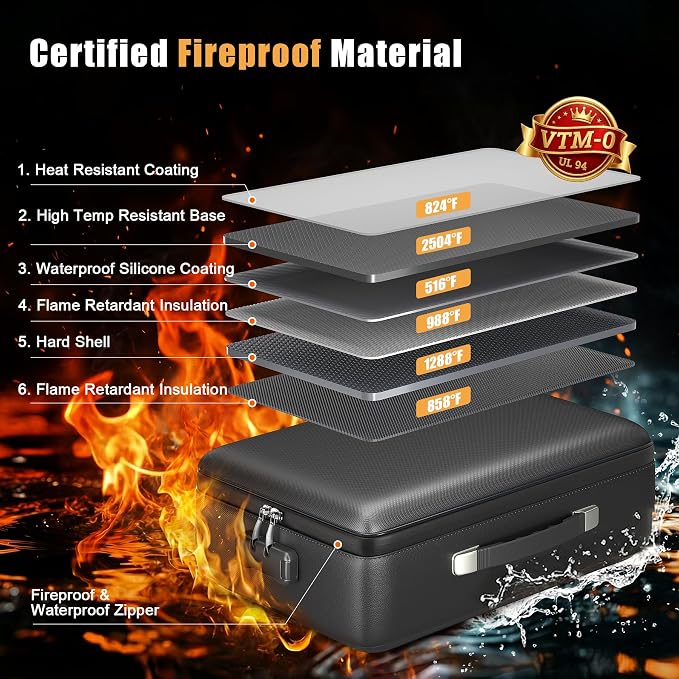 Fireproof Document Box, Hard Briefcase Fireproof Safe for Home Documents | Fire proof file box for documents, detachable accordion file organizer, waterproof digital document organiser briefcase