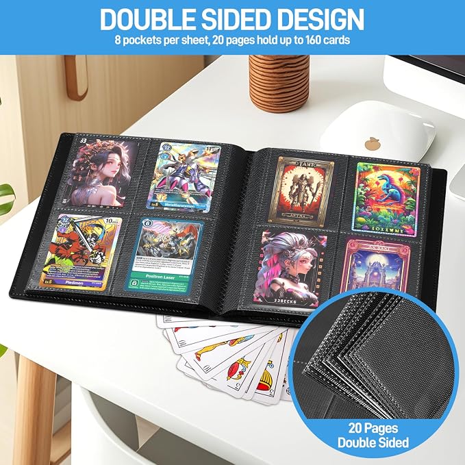 Card Binder, Upgraded 4 Pockets Trading Card Collection Binder for Cards, 160 Pockets Mini Card Book Holder Album - Black