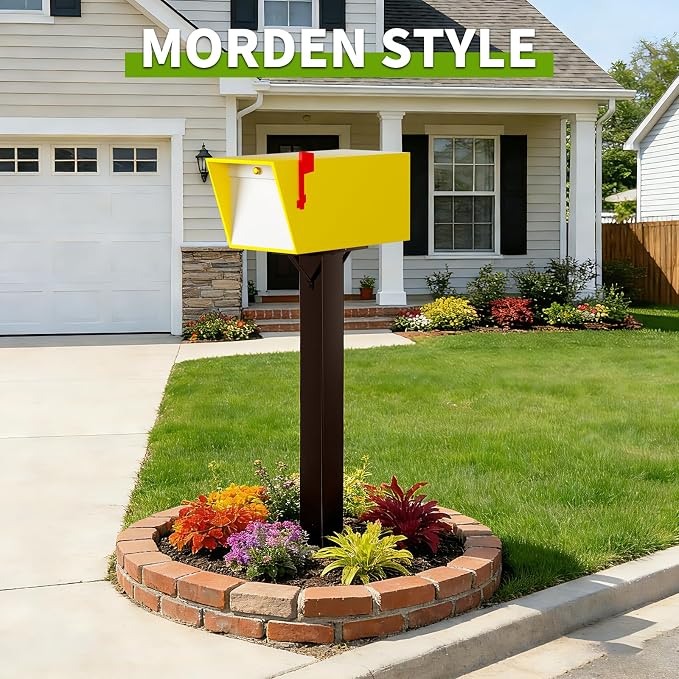 BOUGOON Bronze Metal Mailbox Post for Outside,43x 4X 4 inch Heavy Duty In-Ground Mounting Post with Anchor for Easy Install Mailbox Use