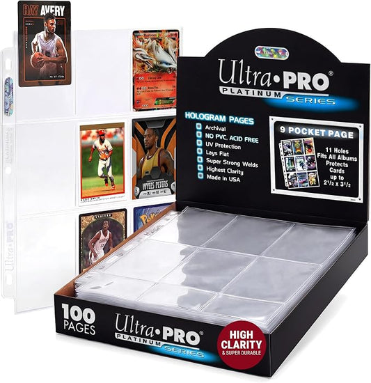 Ultra Pro Trading Card Sleeves – 9 Pocket Card Sleeves for Binder – Platinum Series Pages for Cards & Memorabilia – Archival Safe, UV Protection & 3-Ring Binder Compatible – 100 Pages, Made in USA