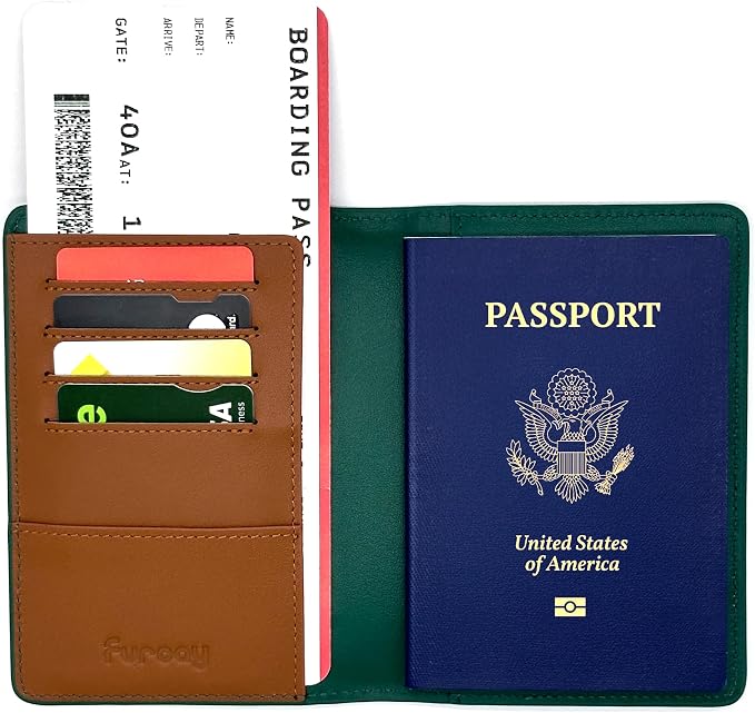 Slim Nappa Leather RFID Blocking Passport Cover (Green/Brown) | Genuine Leather Passport Holder for Men and Women