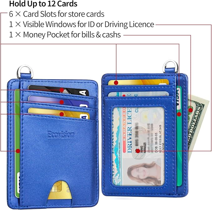 Slim Minimalist Front Pocket Wallet, RFID Blocking Credit Card Holder Wallet with Detachable D-Shackle for Men Women