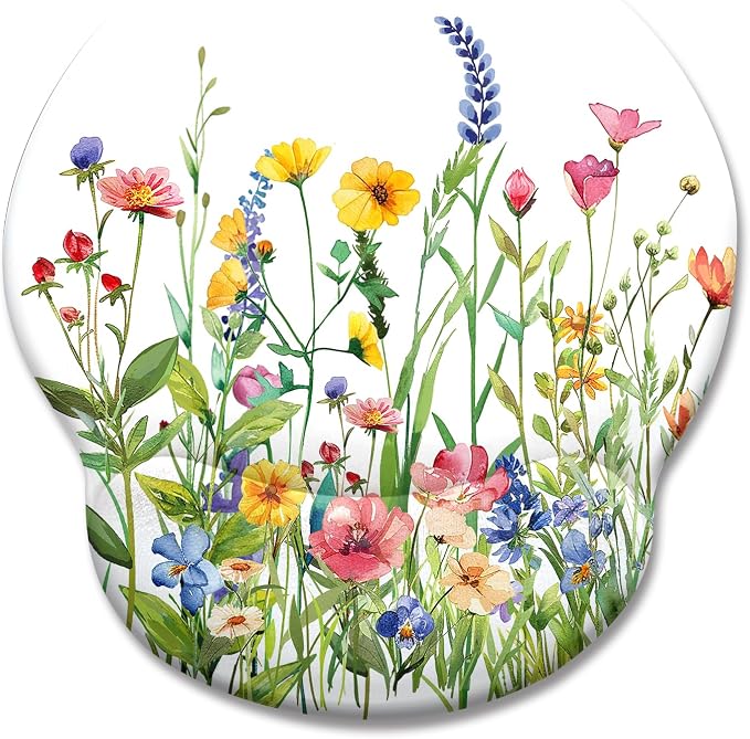 LIMKRIAN Flower Ergonomic Mouse Pad with Wrist Rest, 9.8 x 8.6 in | Comfort Wrist Support, Cooling Gel Eases Wrist Pain, Non-Slip PU Base, Smooth Surface, Cute Office Desk Accessories Decor
