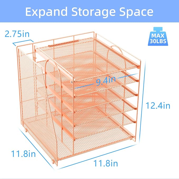 gianotter 6-Tier Paper Organizer With Magazine Holder (Rose Gold, 6-Tier) | Desk Organizers and Accessories, File Organizer for Office Supplies Storag (Rose Gold, 6-Tier)