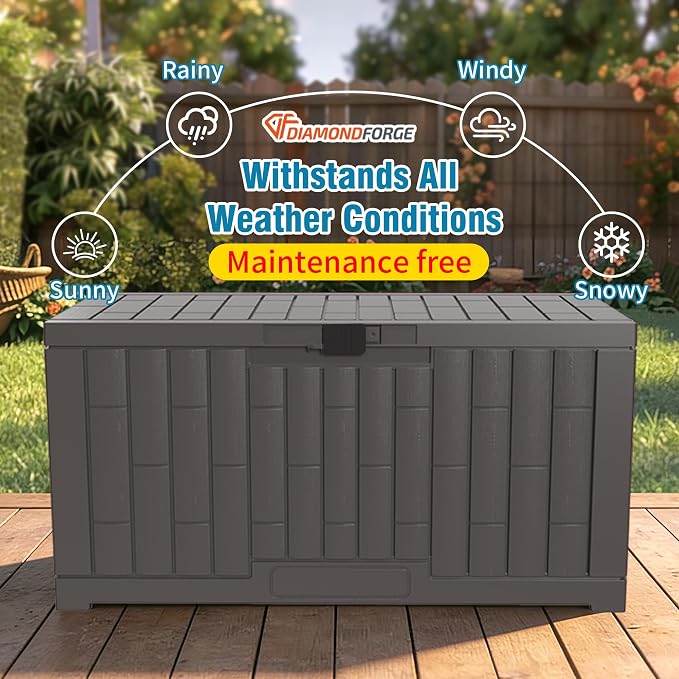 Outdoor Storage Box, 60 Gallon Waterproof Deck Box, Lockable Storage Container, Built-in Reinforcing Metal Rod Outside Resin Bin for Patio, Garden, Poolside and Garage