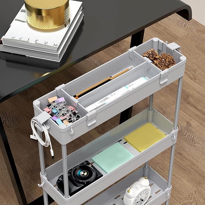 2-piece Set Slim Storage Cart 3 Tier,Bathroom Organizer Rolling Utility,Mobile Shelving Unit Slide Out for Office, Kitchen, Laundry Room & Narrow Places