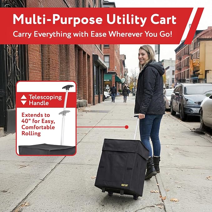 dbest products Bigger Smart Cart, Black Collapsible Rolling Utility Cart Basket Grocery Shopping Teacher Hobby Craft Art
