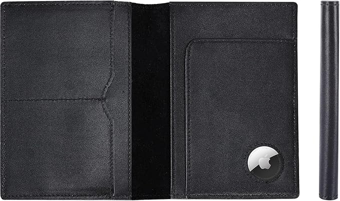 STAR VISTA Albatross Leather Travel Passport Holder, Minimalist Design, Calfskin Leather Case for Women and Men - Slim Passport Wallet, Bifold, RFID Blocking, with AirTag Holder, Black