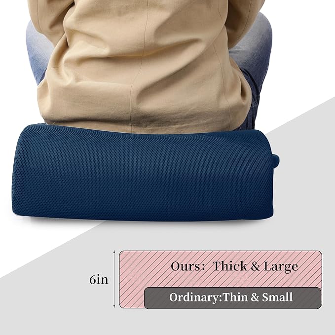 MABOZOO Extra Thick Chair Cushions, Office Chair Booster Seat Cushion to Raise Seat Height for Pain Relief,18 x 16 x 6 inch Non Slip Memory Foam Thick Cushion with Carry Handle（Navy Blue）