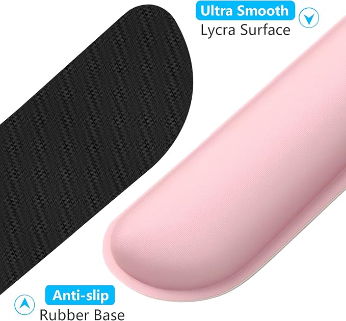 Dapesuom Enlarge Keyboard Wrist Rest, Memory Foam Wrist Cushion for Desk Mats Support, Cute Typing Pain Relief Keyboard Mouse Pad Rests Set with Non-Slip Base for Gaming Laptop Office Computer, Pink