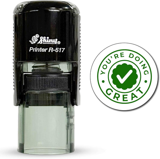 Shiny You're Doing Great Teacher Stamp, Round Self Inking Stamp for Classroom, Green Ink
