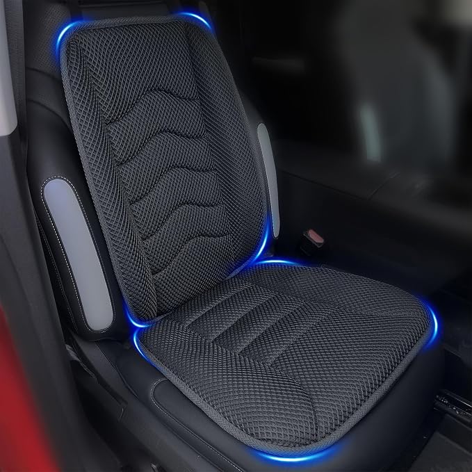 AEROiVi Car Seat Cushion with Back Support Pillow Breathable Mesh Non-Slip | Lumbar Support Car Seat Cushion for Long Sitting Comfort Seat Protector Pad Works with Truck SUV Quick Drying Washable