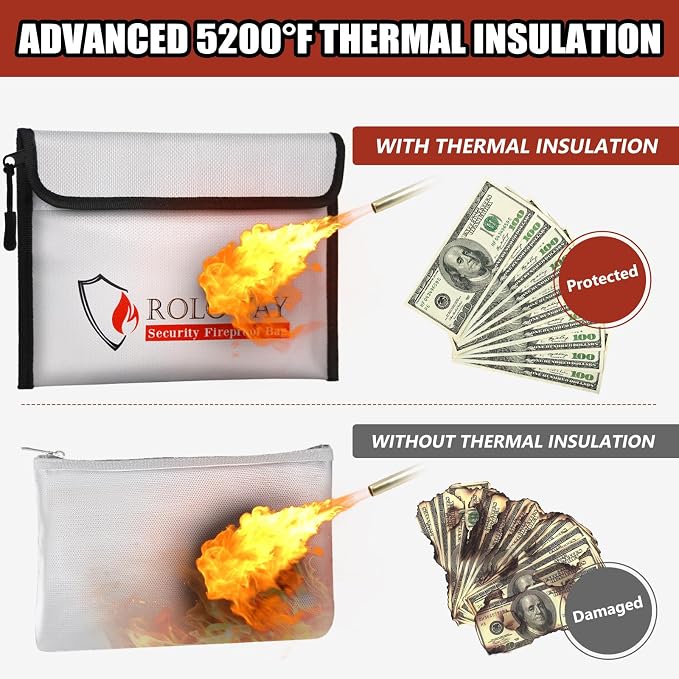 Fireproof Bag (9.6 x 6.6 inches) 5200℉ Heat Insulated, Fireproof Money Bag with Zipper for Cash (2-Pack)