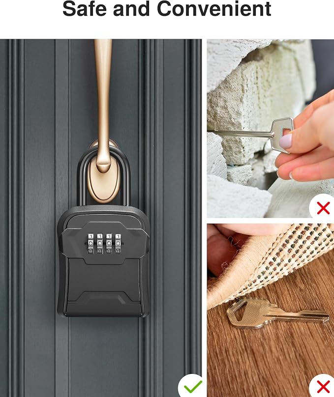 Puroma Lock Box, Key Lock Box Wall Mount & Portable Combination Lockbox with Resettable Code, Security Lockbox for Outside House Keys, Apartment Realtors Spare Keys Storage (4 Pack, Pure Black)