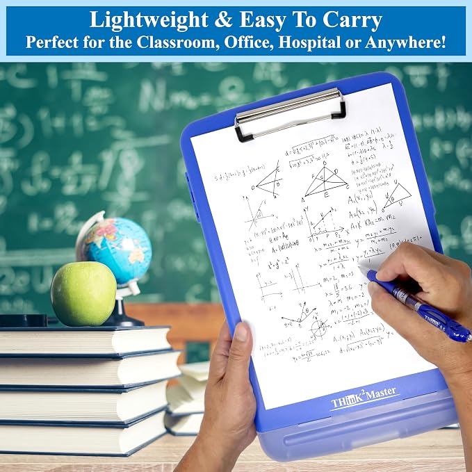 Think2Master Blue Plastic Storage Clipboard with Pencil Holder. | 25% Heavier & 25% Sturdier| Heavy Duty. Must Have for Nurses, Teachers & Classrooms.