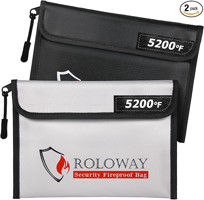 Fireproof Bag (9.6 x 6.6 inches) 5200℉ Heat Insulated, Fireproof Money Bag with Zipper for Cash (2-Pack)