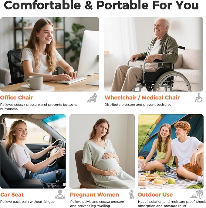 Upgrade Airplane Seat Cushion with No External Air Pump, Inflatable Seat Cushion for Long Flights, Portable Wheelchair Cushions, Adjustable Air Cushion with Non-Skid Bottom Relief Discomfort in Coccyx