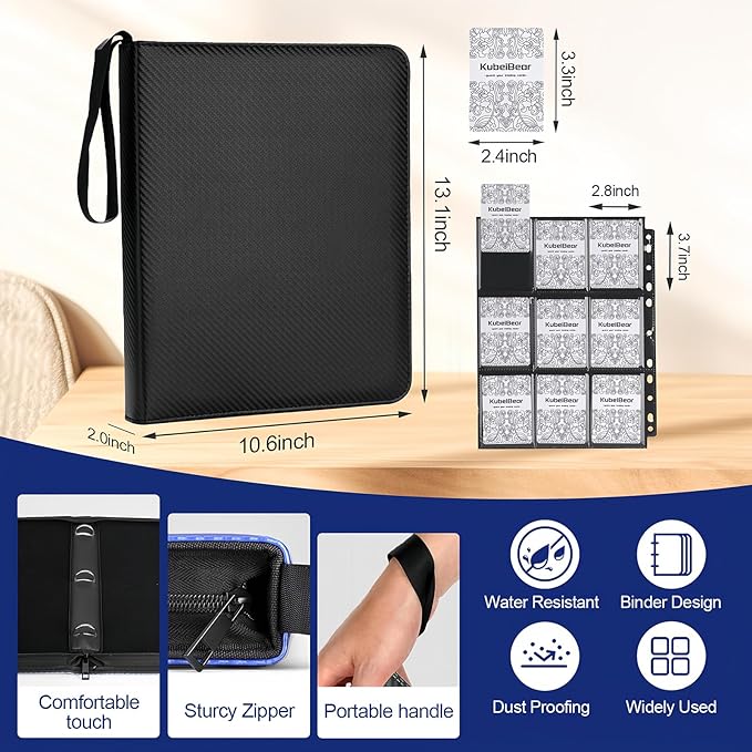 Card Binder – 720 Capacity, Zippered Trading Card Holder for MTG, Sports & Collectible Cards – Acid-Free, Durable & Travel-Friendly Storage (Black, 9 Pocket) (Pack of 2)