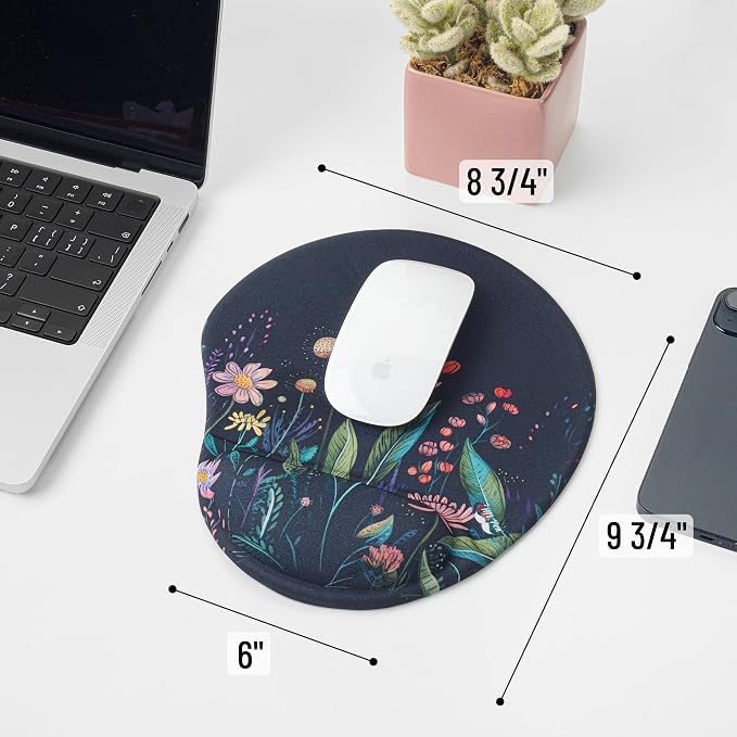 Mr. Pen- Ergonomic Mouse Pad with Wrist Rest, Midnight Bloom Design | Breathable Fabric with Memory Foam Cushion, Non-Slip Rubber Base, Gel Mouse Pad with Wrist Support