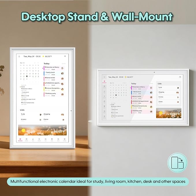 15.6" Smart Digital Calendar, No Subscription WiFi Touch 1080P Photo Frame | No subscription fees, cross-platform WiFi sync iCloud, Google & Outlook, all-in-one FHD touch family organizer photo frame