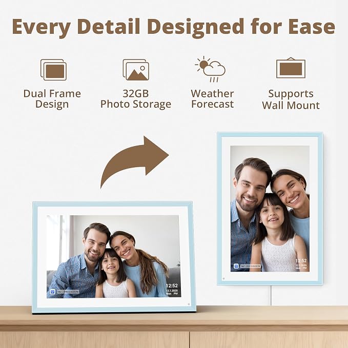Dragon Touch 10.1-inch Digital Calendar Wall & Desk Chore Chart with Dual Swappable Snap Frames Smart Family Planner, Digital Picture Frame for Mom, Women, Christmas & Weddings