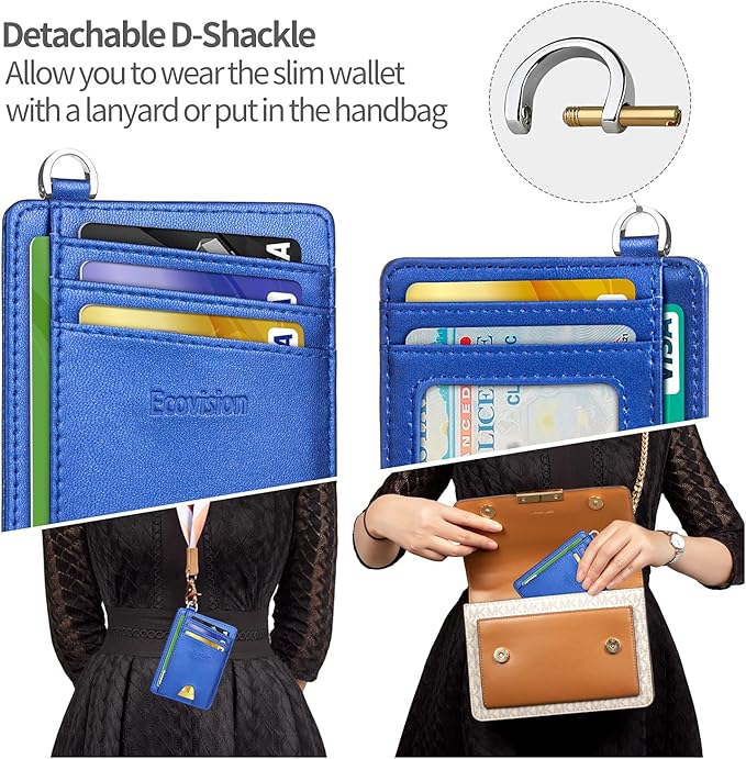 Slim Minimalist Front Pocket Wallet, RFID Blocking Credit Card Holder Wallet with Detachable D-Shackle for Men Women
