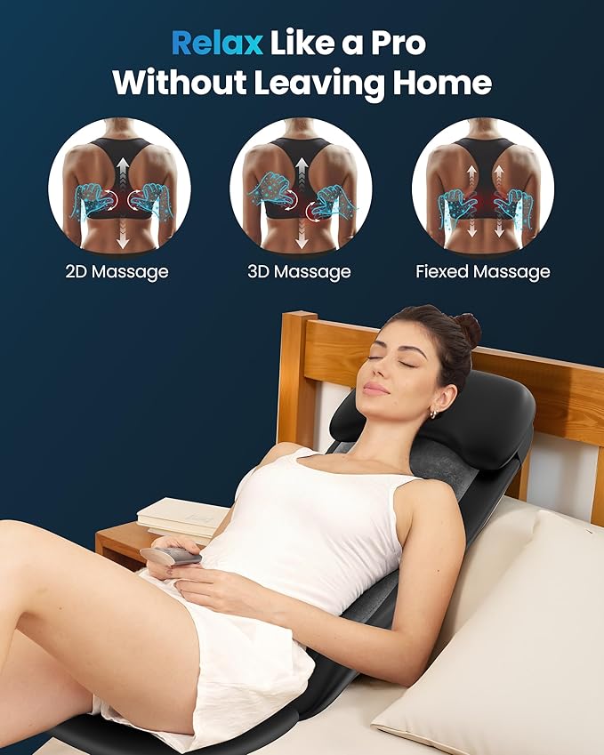 COMFIER Shiatsu Massage Cushion with Heat,2D/3D Shiatu Back Massager with App Control,Deep Tissue Kneading Massage Chair Pad with Vibration,Back Massager for Chair,Gifts for Dad,Mom