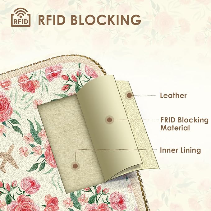 KONVINIT Beige Base Passport Holder For Travel, Passport Cover For Women | Leather RFID Blocking Passport Holder, Cute Passport Wallet with Zipper Closure, Passport Case for Women and Men