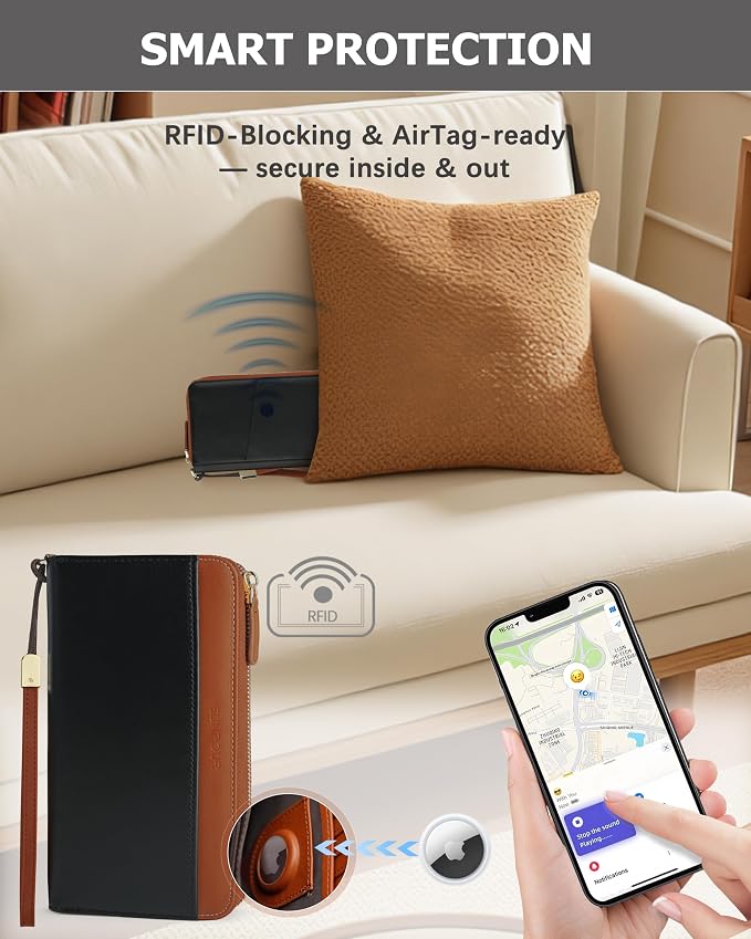 Large Travel Wallet for Women | RFID Blocking Zipper Wallet,Passport Holder Clutch with Wristlet