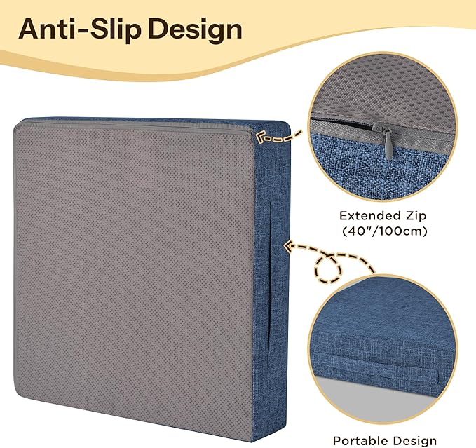 Recliner Cushions for Elderly 20X20X4 Inch Thick Seat Cushion for Recliner Chair with Non-Slip Bottom and Washable Cover Square Chair Cushions for Couch, Armchair, Floor (1, Blue)