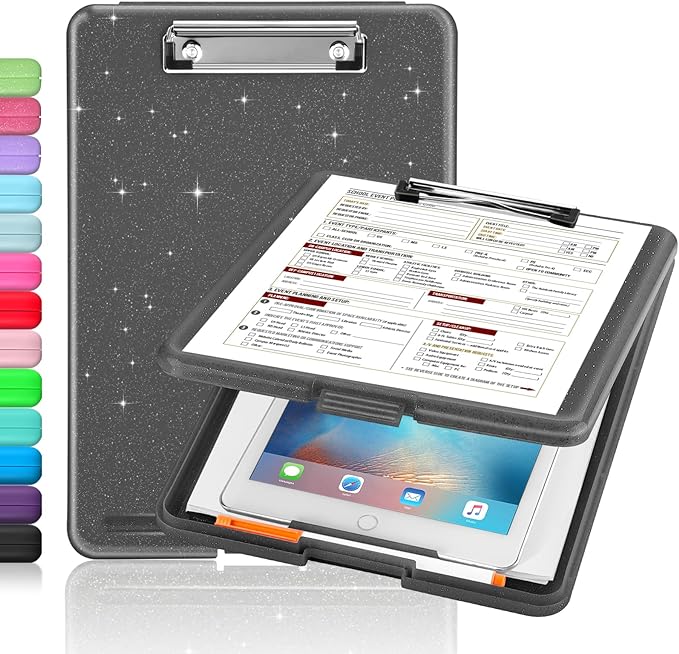 Sooez Clipboard with Storage, Plastic Nursing Clip Board, 8.5" x 11", Work | Sturdy Clipboards Foldable, Cute Hanging Clip Board Case, Teacher, Classroom Must Haves, Office School Supplies, Women & Men