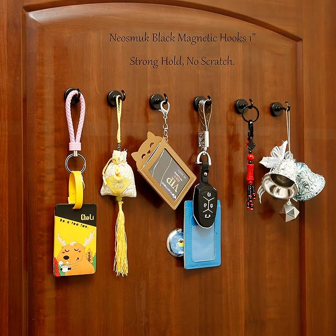 Neosmuk Magnetic Hooks, Heavy Duty 85lb+ Strong Magnet Hook for Cruise Cabins, Cruise Essentials 2026 for Hanging, Metal Wall Refrigerator Hangers (Black, 10 Pack)