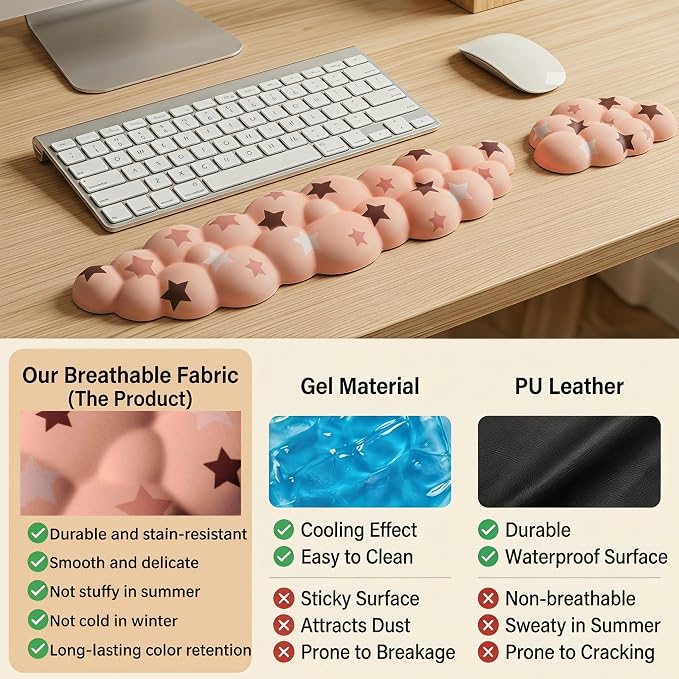 Cloud Wrist Rest Set for Keyboard & Mouse, Milk Tea Colorful Star | Memory Foam Arm Rest with Ergonomic Support Fits Full Keyboards and Reduces Typing Fatigue for Office, Gaming and Home Use