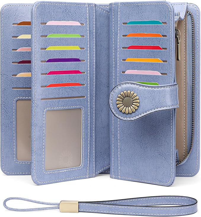 SENDEFN Wallets for Women Leather Credit Card Holder with RFID Blocking Large Capacity Wristlet | with RFID Blocking